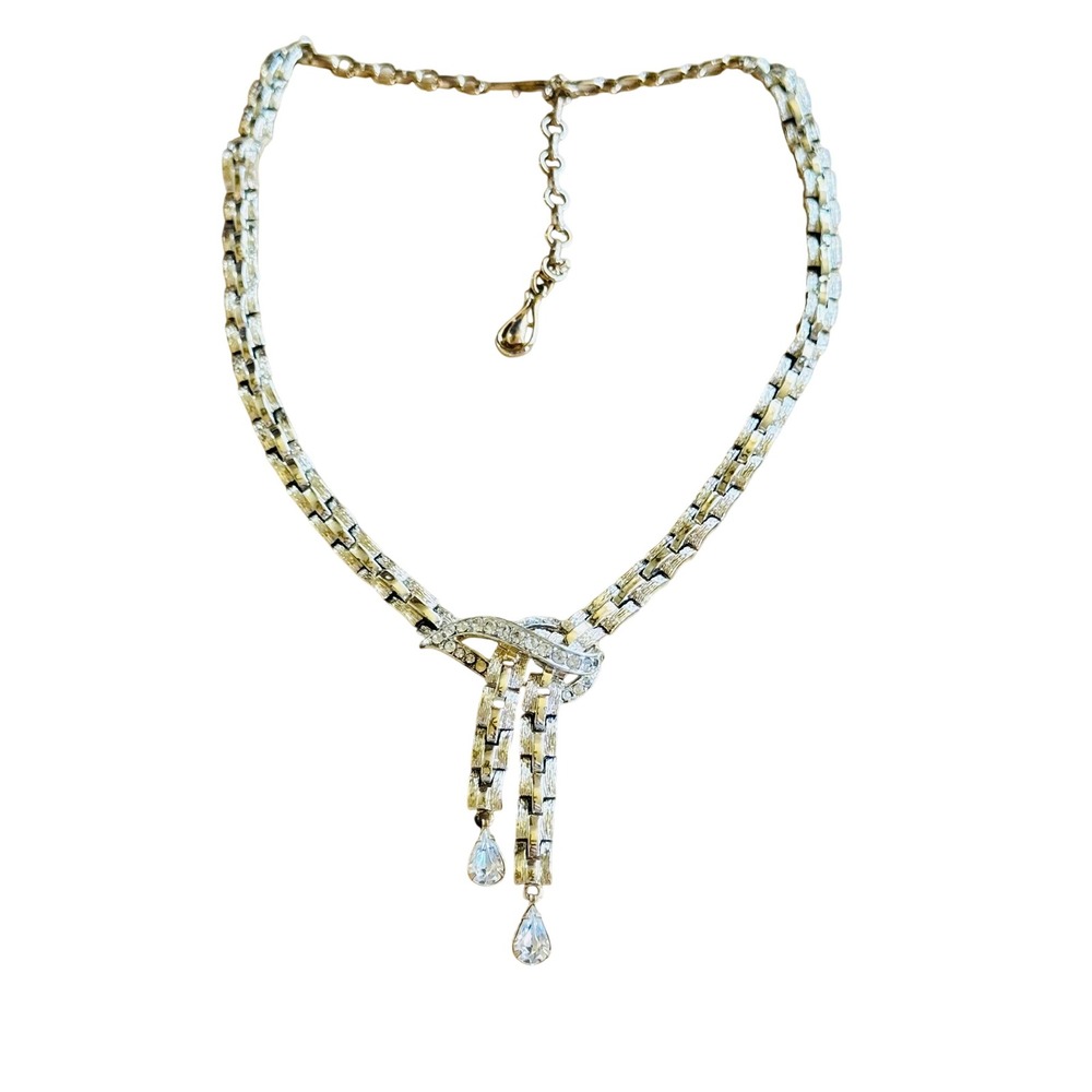 VTG Necklace Coro Signed Teardrop Crystal Rhinestone Choker Glam Elegant 18"